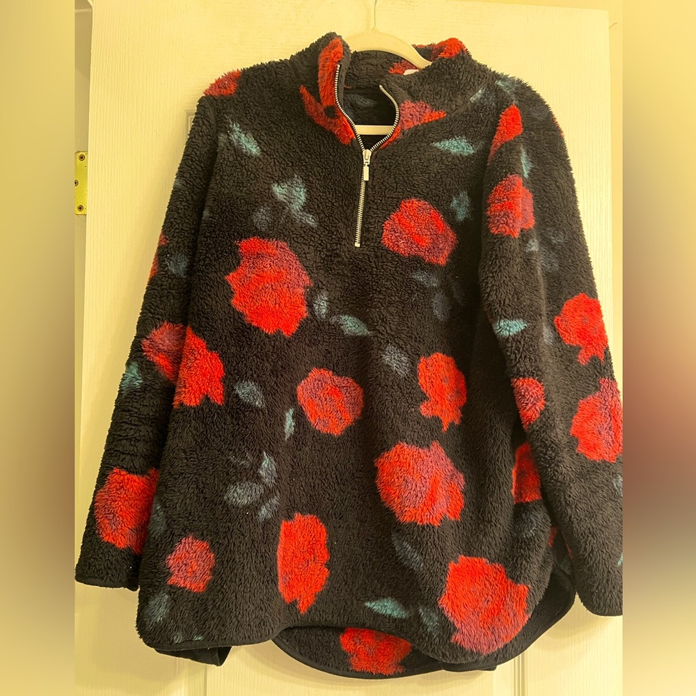 Lane Bryant Livi Active half zip black fleece rose floral jacket - size 14/16